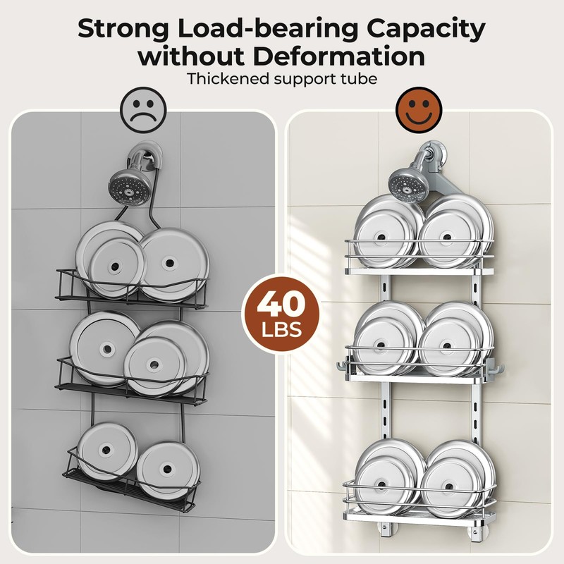 Orimade Aluminum Hanging Shower Caddy Over Head, Adjustable Bathroom Shelf