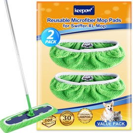 KEEPOW Reusable Mop Refill Pads Replacement Compatible with Swiffer Heavy Duty Wet Mopping Cloths, XL Wet Pads, Dry Sweeping Cloths for Hardwood Floor Cleaning, 2 Pack