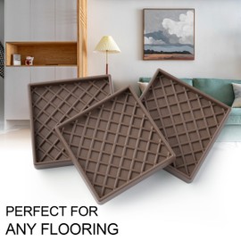 Furniture Coasters - 8 Pcs 3” Square Furniture Caster Cups Non Slip Pads Hardwoods Floors Non Skid Furniture Grippers Rubber Grid Feet Anti Slide Floor Protector for Bed Couch Stoppers Brown