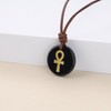 COAI Black Obsidian Necklace for Men Women, Genuine Leather Ankh