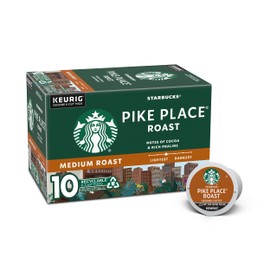 Starbucks K-Cup Coffee Pods, Medium Roast Coffee, Pike Place Roast For Keurig Coffee Makers, 100% Arabica, 1 Box (10 Pods)