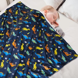 david's kids Minky Baby Throw Blanket for Boys, 50x60 Inches Soft Lightweight Micro Fleece Blanket with Double Layer, Dotted Backing, Breathable Receiving Blanket for Newborns, Dinosaur