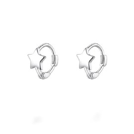 925 Sterling Silver Star Hoop Earrings for Women Tiny Star Earrings Cartilage Hoops (Silver, One size)