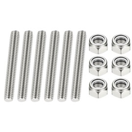 PATIKIL 5/16"-18 UNC Fully Threaded Rod, 1.97" Length 304 Stainless Steel Right Hand Long Thread Bar Studs with Nuts for Pipes Clamps Hangers U-Bolts 6Pcs