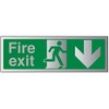 VSafety Fire Exit-Fire Exit Arrow Down Sign - 300mm x
