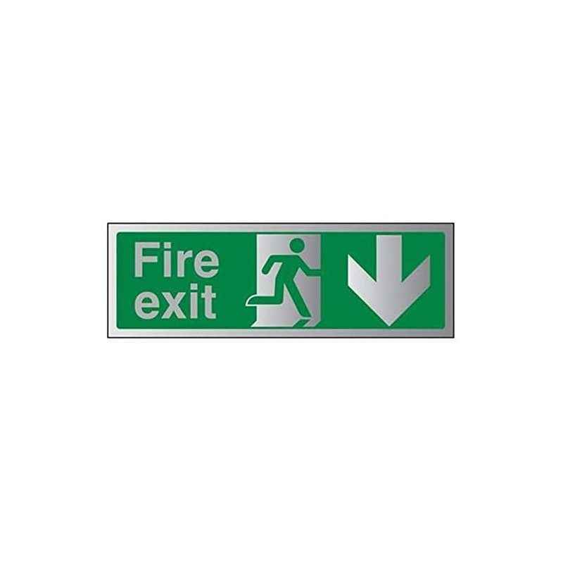 VSafety Fire Exit-Fire Exit Arrow Down Sign - 300mm x