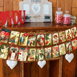 Valentine's Day Decorations Vintage Valentine's Day Banner 20 PCS Valentine's Day Love's Greeting Banner Wall Fireplace Decoration for Valentines Day Anniversary Wedding Party Supplies Decorations