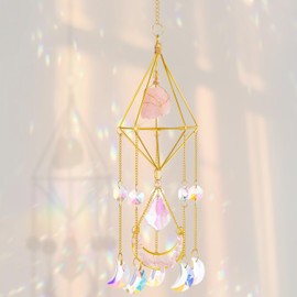 AWARDSEN Sun Catchers Rose Quartz Crystal Prisms with Chains Garden Window Ornaments for Homes Rainbow Light Refractor Gifts