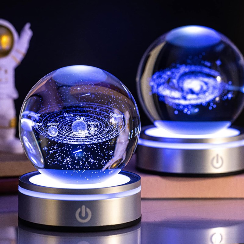 QIANCHANG 3D Solar System Crystal Ball with LED Stand, 80mm