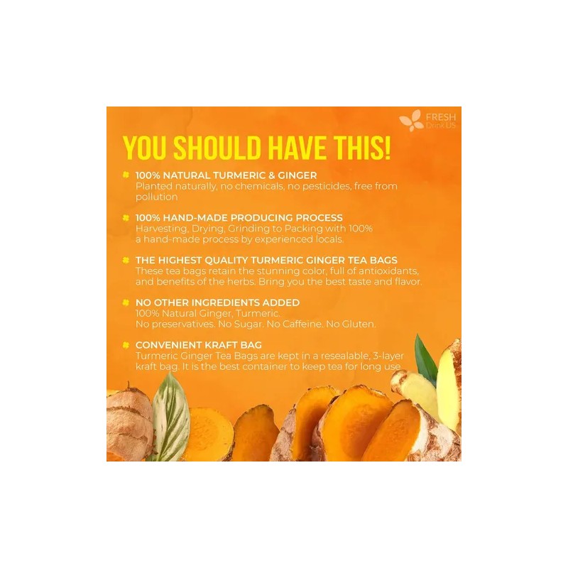Freshdrinkus, Bolsas De Té De Cúrcuma Y Jengibre Premium 135