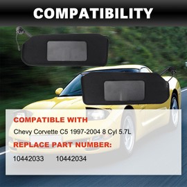 USTAR Left/Right Side Sun Visor with Vanity Mirror & LED Light Compatible with Chevy Corvette C5 1997-2004 8Cyl 5.7L Replaces# 10442033 10442034