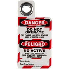 Brady English/Spanish Padlock "Danger - Do Not Operate" Tag, Vinyl, 3" Height, 2" Width