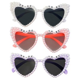 EDLMKM 3 Pack Bride To Be Sunglasses, Heart Sunglasses, Vintage Heart Shaped Glasses, Retro Cat Eye Love Glasses, for Protection Eyewear, for Women Hen Party Accessories Decorations