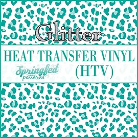 White & Turquoise Leopard Spots Pattern #3 Glitter HTV 12x18 Sheet Heat Transfer Vinyl Cheetah Print