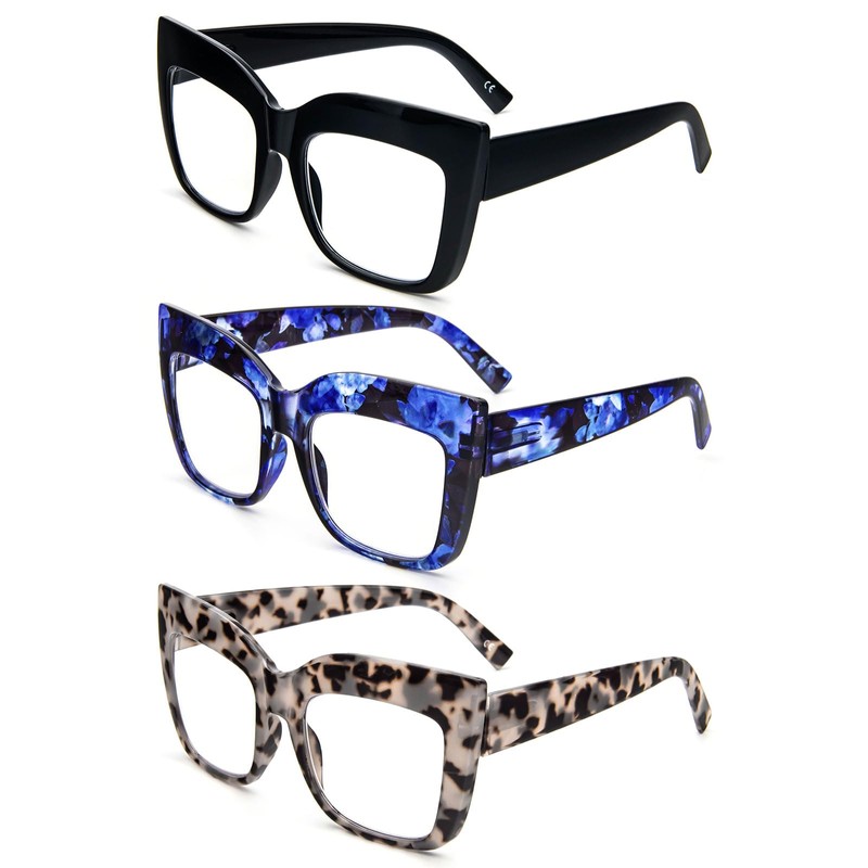 REAVEE 3 Pack Oversized Reading Glasses for Women, Thick Large