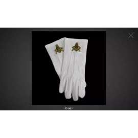 Mason Masonic White Gloves W/Gold Mason Emblems L