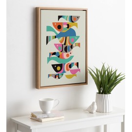 Kate and Laurel Sylvie Under the Sea Framed Canvas Wall Art by Rachel Lee of My Dream Wall, 18x24 Natural, Fun Abstract Fish Ocean Nursery Art for Wall