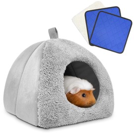 Tierecare Guinea Pig Bed with 2 Absorbent Leak-Proof Bottom Pee Pad Fleece Small Animal Hideout House Washable Hide Hut for Rabbit Chinchilla Rat Hedgehog