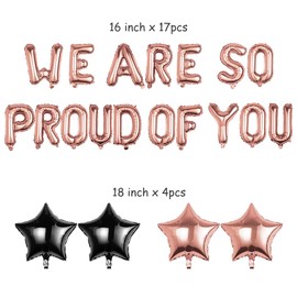 Pargleev We Are So Proud Of You Balloons with Star Hanging Foil Balloons Letter for 2025 Grad Graduation Retirement Party Decorations Rose Gold