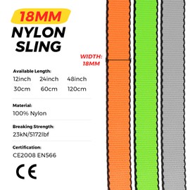 18MM Nylon Climbing Sling Runner 23KN CE2008/EN566 Strong Webbing Straps for Rock Climbing,Mountaineering, Rappelling, Swing, Yoga Hammock etc (Orange, 120cm / 48inch | Single Unit)