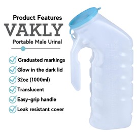 Male Urinal with Glow in The Dark Spill Proof Cover [32oz -1000ml ] Portable Pee/Urine Container Bottles for Men Used for Car, Hospitals, Incontinence, Emergency and Travel (3)