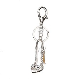 JewelBeauty Lady Gift Rhinestone Enamel Stiletto High Heel Shoe Crystal Keychain Keyring Women Handbag Car Pendant Accessories (Silver)