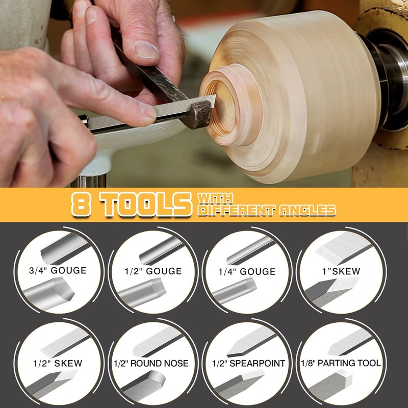 8 Pcs Wood Lathe Tools, Wood Chisel Sets, Suitable For