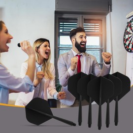 lahnao Pack of 15 Dart Shafts and Dart Flights Made of One Piece, Black Dart Flights with Shafts 2BA, 75 mm Plastic Standard Dart Accessories with Thread Diameter for Darts Game