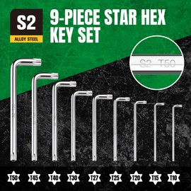 SK 9-Piece Allen Wrench Set, Star Hex Key Set, L-Shaped, S2 Steel