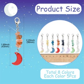 KitBeads 40Pcs 8 Colors Natural Gemstone Charms Healing Stone Crescent Charms Moon Charms with Lobster Claw Clasps for Keychain Purse Backpack Bulk, Healing Moon-40pcs-8 Colors