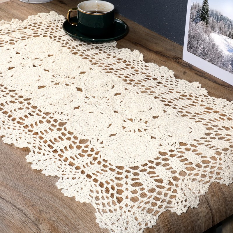 Lace Table Runner 15x28 Inch Rectangular Cotton Handmade Crochet Lace