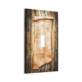 Treasure Map Switch Plate 1 Gang Light Switch WallPlate Cover Single Toggle Plate Decorative Standard Size 5 x 3 In Switchplate Electrical Faceplate Ruined Old Parchment Bath Bedroom Kitchen Decor