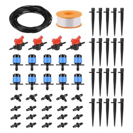 MECCANIXITY Drip Irrigation Kit Irrigation Switch Valve 1/4" Drip Irrigation Tubing Kit 4mm Drip Emitter 360 Degree Adjustable Sprinklers PTFE Pipe Sealant 20mm