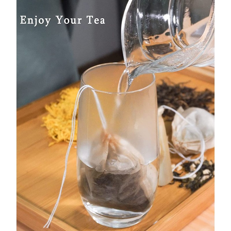 Pack of 100 disposable tea bags for loose tea, biodegradable