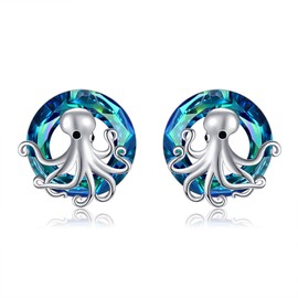 Octopus Earrings S925 Sterling Silver Octopus Crystal Stud Earrings Ocean Animal Earrings Jewelry For Teen Girls Women