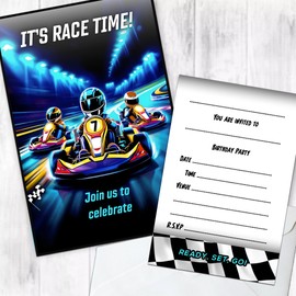 Go Kart New Party Invites Birthday Invitations & Envelopes (WRITE ON) (Pack of 12 with envelopes)
