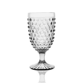 G 6 Set Smoke Gray Glassware Wine Glasses Goblets, Dishwasher Safe 13 oz Vintage Black Hobnail drinking glasses For Dining Table, Wedding or Fancy Glassware For Everyday