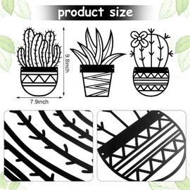 Hotop 3 Pcs Cactus Metal Wall Arts Natural Themed Plant Modern Black Metal Wall Decors for Office Home Living Room Bathroom Housewarming Decor