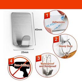 GWCLEO Selbsthaken Kleber, 8pcs Edelstahl Handtuch und Kleiderhaken für Küche Badezimmer Toilettenschränke, wasserdicht und Rost Beweis.