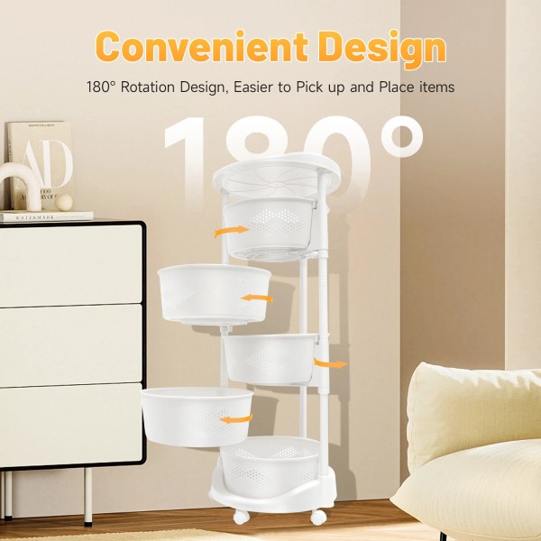 5 Layer Kitchen Rotating Organizer Rack Fruit Vegetable Storage Basket