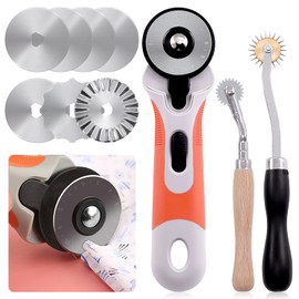 Keadic 10 Pcs Rotary Cutters Quilting Set Include 2 Needlepoint Tracing Wheel, 45mm Rotary Cutter with 7 Replacement Blades,Roller Cutting Tool Kit for Cutting Quilting Sewing Leather and Crafts