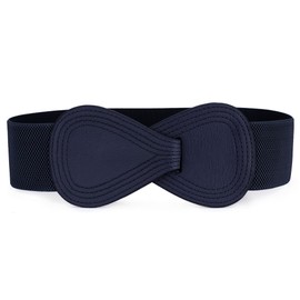 Allegra K Plus Size Interlock Buckle 8-shaped Faux Leather Elastic Belt Cinch Waistband for Lady Fit Waist Girth:37"/93.5cm-49"/124cm Dark Blue
