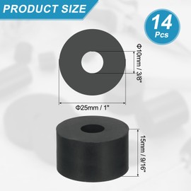uxcell 14 Pcs Multi Purpose Rubber Spacer, 0.4" OD x 1" ID x 0.6" Thickness Anti-Vibration Isolation Rubber Bushings Grommets Spacers Washers for Home Cars Boat Accessories (Black)