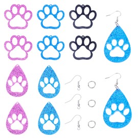 Cheriswelry 10 Pairs Paw Print Earring Making Kit Acrylic Dog Paw Pendants Cute Footprint Dangle Charms with Earring Hooks Jump Rings 45.5-50.5mm for Women Jewelry DIY Supplies