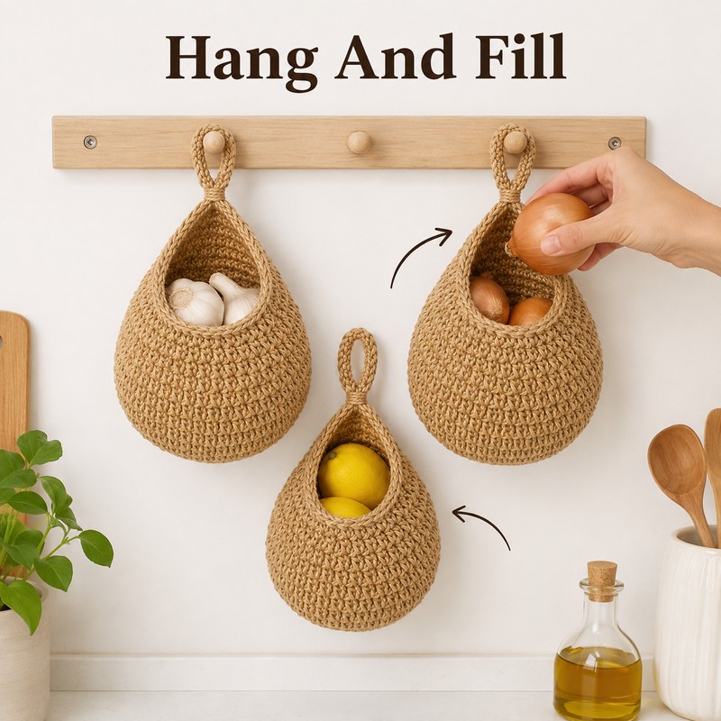 Wall Hanging Fruit and Vegetable Baskets for Kitchen - 3-Piece