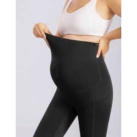 Enerful Women's Maternity Leggings Over The Belly with Pockets Pregnancy Pants Active Wear Workout Yoga Tights，Black Coffee Small