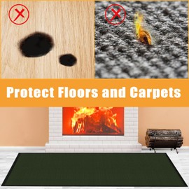 Hearth Rugs for Fireplaces Fire Resistant, 48 x 28 x 0.04 inch Fireproof Fireplace Mat Hearth Rug, Hearth Pads for Wood Stove Fireplace Indoor Outdoor, Protect Floors Carpets from Sparks Embers-Green