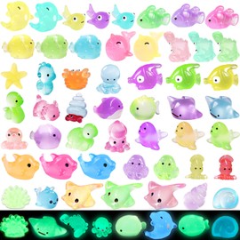 LOIKMIUP 100PCS Luminous Mini Resin Animals Tiny Ocean Animal Glow in The Dark Little Figures to Hide for Fairy Garden Miniature