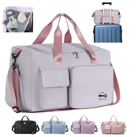 CarryFitness® Sports Duffel Bag, Gym Bag Womens Mens with Shoes Compartment, Waterproof Lightweight Weekend Bags for Women, Duffle Travel Overnight Bag, Holdall Hospital Bag - Black 37L (Gray Pink)