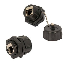InstallerParts CAT6 RJ45 Shielded Industrial Panel Mount Bulkhead Ethernet Female to Female Feed Thru Coupler - Waterproof RJ45 Pass Through Connector - IP67 Waterproof/Dust Cap, Single Pack, Black